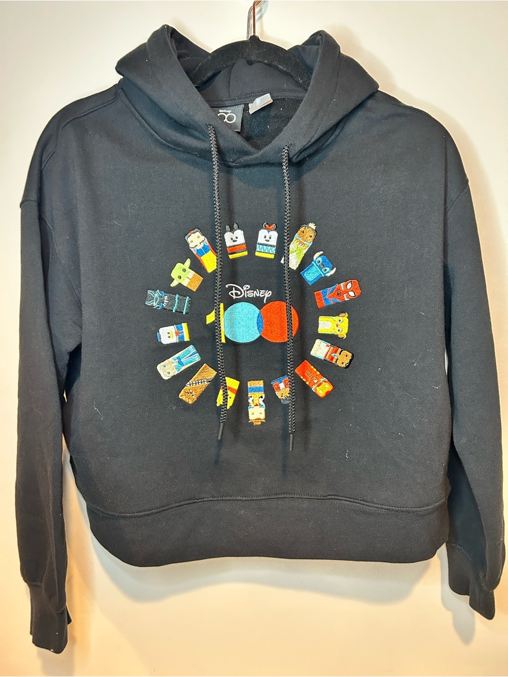 Disney 100 Black Pullover Hoodie with Colorful Character embroidery